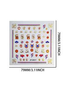 2张/1张中国风金箔招财猫舞狮图案防水耐用美观贴纸，适用于DIY手机壳、笔记本电脑、笔记本、文具、剪贴簿、日记本和个性化学习用品 - 方形 - 查看 10