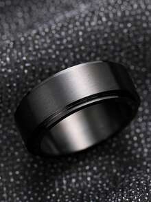 1pc Minimalist Style Black Rotatable Ring, Fashion 8MM Band Ring Accessory - Double Ring - View 4