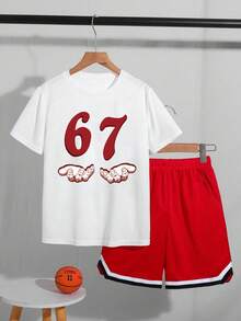 Tween Boy Cartoon Graphic Print Crew Neck Short Sleeve T-Shirt And Shorts Set - White - View 2