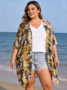1pc Tropical Floral Print Casual Beach Cover-Up, European And American Style - Multicolor - View 12