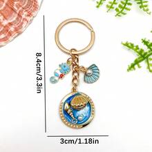 1pc Unisex Summer Ocean Series Seashell, Seahorse, Starfish Keychain, Creative Alloy Metal Round Pendant Bag Charm - Multicolor - View 8