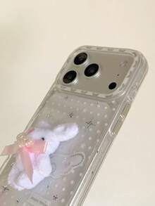 Polka Dot 3D Rabbit Ear Design Phone Case Compatible With Iphone 16 Pro Max, 17 New, 15 PM, Cute For IPhone 14 Pro, 16 Pro, Protective Cover For IPhone 14 Pro - Clear - View 4