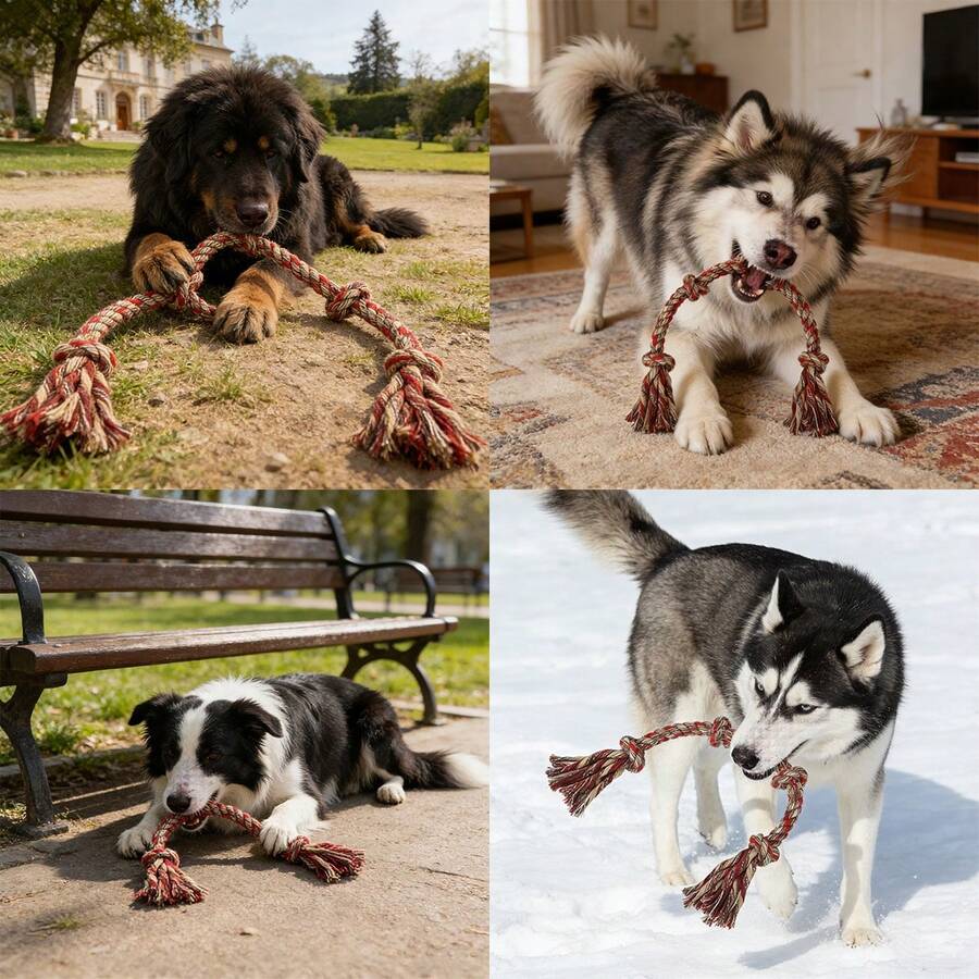 Durable Camouflage Red Colorful Braided Dog Rope Toy For Large Breeds - Heavy Duty Tug Of War Toy, Interactive Chew Toy For Aggressive Chewers, Reduces Boredom,Perfect For Playtime & Training - Multicolor - View 1