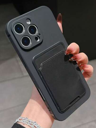 1个简约纯色轻薄防滑防摔卡槽手机壳，适用于 11/12/13/14/15/16/17 Pro Max