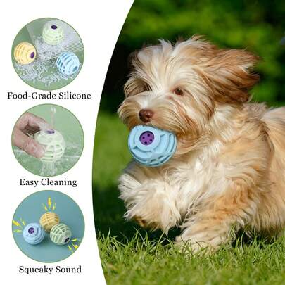 1 Pelota interactiva de silicona con sonido para gatos y perros, adecuada para todas las razas y tamaños de gatos y perros, puede promover la salud dental y de las encías, pelota para mascotas duradera y resistente a mordeduras, adecuada para cachorros y perros adultos, juguetes interactivos para gatos y perros, accesorios de juguetes para mascotas