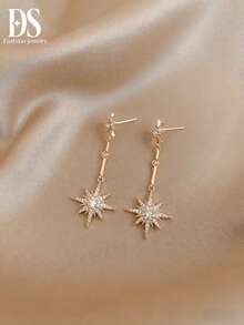 八角星长耳环，闪耀优雅，金属质感，网络爆款，时尚高端，轻奢，小众耳环 - 金色 - 查看 1