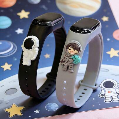 2pcs/Set Unisex Space Series LED Digital Watch Bracelet, Displays Time, Date, Stopwatch, Suitable For Daily Wear, Back To School, Birthday, Christmas Gift