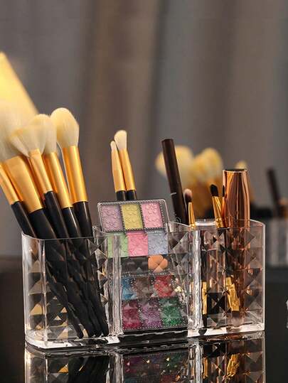 Hộp đựng cọ trang điểm 3 ngăn, hộp đựng chì kẻ lông mày, hộp đựng son môi để bàn phòng tắm, hộp đựng bút văn phòng phẩm