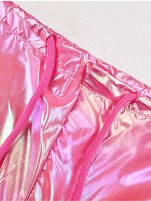 Y2K 全息粉色翻盖口袋侧缎抽绳腰阔腿工装裤，休闲舒适，适合日常穿着，也适合情人节和春季穿着。 - 西瓜粉 - 查看 8