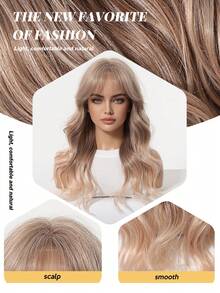 Coral Orange Chic 20inch Long Water Wave Synthetic Wig With Bangs - Heat Resistant, Natural Look For Women & Men - Perfect For Daily Wear & Halloween Parties - Màu Cam san hô - Xem 3