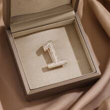1pc New Rhinestone Number Brooch, Luxury Elegant Lucky Number Brooch, Pearl & Diamond Decor Brooch - Multicolor - View 5