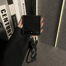 韓式可愛黑色手機殼，附兔子造型吊飾掛繩，相容 Galaxy ZFlip7 Flip8 Z Flip6 ZFlip 5 Zflip6 Zflip5，防震背殼，適用手機 - 黑色 - 查看 6