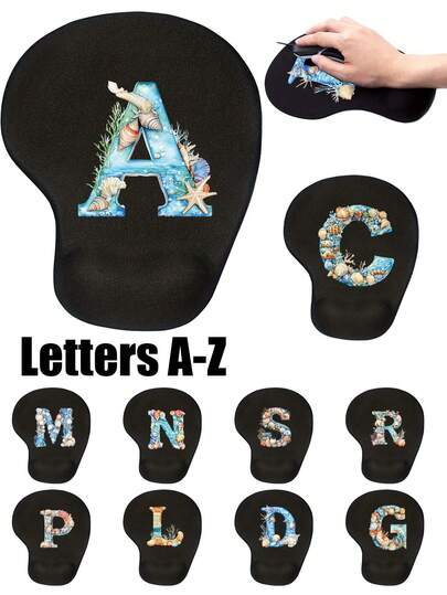 1 Ergonomic Eva Memory Sponge Mouse Pad, Printed With Shell And Starfish Letter Patterns, Available In A-Z Options; Cool Summer Accessory, Anti Slip And Durable, Made Of High-Quality Eva Material, Comfortable, Soft, Breathable And Elastic, Suitable For Office Computers, Laptops, Etc., Suitable For Office Staff, Students, Gamers, And Also A Good Choice For Office Decoration And Valentine's Day Gifts