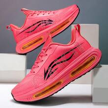 1双男士缓震跑步鞋，系带闪电图案网面透气低帮休闲运动鞋 - 玫紅色 - 查看 12