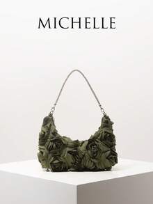 Bolsa de ombro feminina (estampa aleatória), com estampa floral, ideal para festas, bailes de formatura, casamentos e outras ocasiões especiais. Carteira elegante e um ótimo presente para mulheres. - Verde - Ver 1