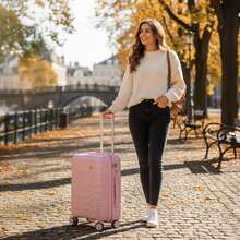 20 Inch Cabin Suitcase 55x40x20cm, PP Hard Shell Lightweight Carry On Luggage With 4 Silent Spinner Wheels & TSA Lock - Pink - View 4