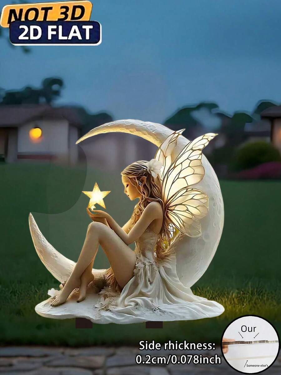 2D平面亚克力永恒之光花园仙女插杆，1个装 - 耐候户外草坪装饰，灯光设计绚丽，经久耐用，适合前院和花园展示，是自然爱好者的完美礼物，适用于11个节日