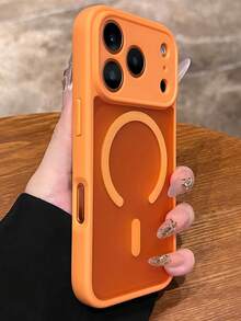 Funda de teléfono magnética con tacto de piel mate de lujo compatible con iPhone 17 Pro Max, 17 Pro, 17, 16 Pro Max, 16 Pro, 15, 14, 13 Pro Max, con carga inalámbrica y protección de lente a prueba de golpes - Naranja - Ver 3
