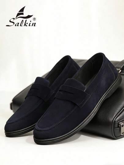 Salkin Mocasines clásicos de diseñador para hombres, de ante liso, sin cordones, tipo penny loafers. Zapatos de cuero suave para caballeros, para negocios, sociales, diarios, de oficina, fiesta, boda. Zapatos casuales para estudiantes, preparatoria, citas de pareja, cena romántica, regalo festivo. Recomiende una talla talla grande grande.