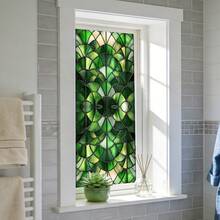 1/4 Stücke grüner geometrischer Muster Buntglas Fensterfolie, Fächermuster Sichtschutzfolie statisch haftend ohne Klebstoff für Badezimmer Wohnzimmer Schlafzimmer Heim Dekoration - Grüner geometrischer Mattfilm - Übersicht 12