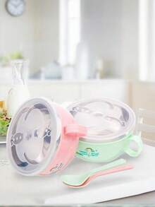 1个/卡通婴儿喂食碗，水果泥碗/材质：PP+不锈钢，双层设计/包含勺子和密封盖，两侧仿生手柄方便宝宝抓握。最大容量：300毫升 - 7710-輔食碗 - 查看 5