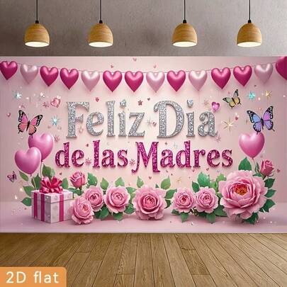 1 派对横幅，母亲节快乐庆祝背景装饰背景拍照道具，涤纶横幅装饰，家居装饰，房间装饰，墙面装饰，派对背景装饰，派对装饰，多种尺寸和场景可供选择。