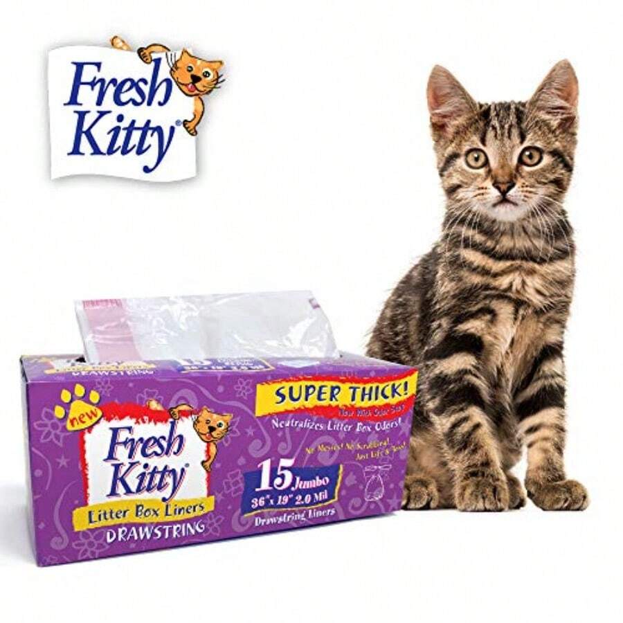 Fresh Kitty Bolsas de arena perfumadas supergruesas duraderas fáciles de limpiar con cordón 15 unidades - como en la foto - Ver 1