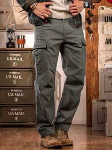 Quần cargo nam nhiều túi, màu trơn, ống suông, kiểu dáng thường ngày, thích hợp làm quà tặng cho bạn trai hoặc chồng vào mùa xuân. - Xám - Xem 4