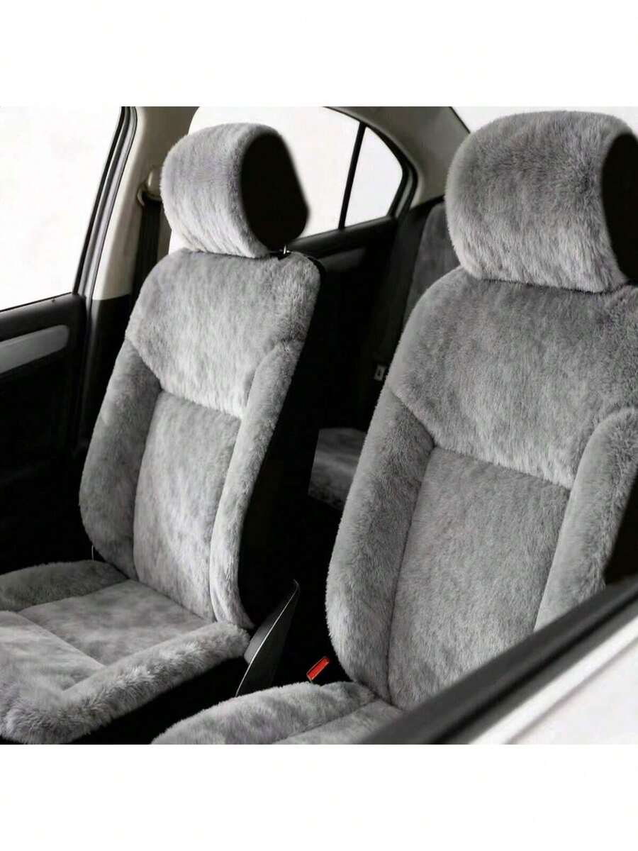 5pcs Plush Car Seat Covers, Black & Gray Fluffy Seat Cushion Protector, Warm Winter Seat Pad Suitable For SUV & Sedan, Universal Car Seat Accessories - Multicolor - View 1