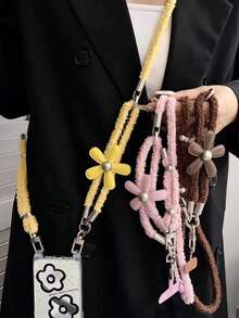 1pc Floral Furry Phone Lanyard, Adjustable Crossbody Fluffy Flower Phone Strap, Elegant Luxury Phone Case Chain, Autumn/Winter Bee Camera Shoulder Strap - Multicolor - View 11
