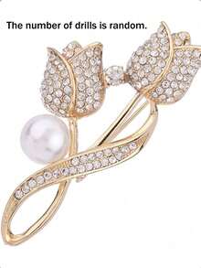 1pc Crystal Tulip Flower Brooch, Anti-Glare Suit Lapel Pin, Decorative Accessory - Yellow Gold - View 8