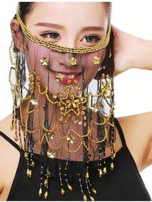 Belly Dance Sequin Decorated Veil And Coin Tassel Waist Accessories Set, For Stage Performance, Party, Dance - Multicolor - View 27