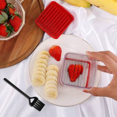 1件装多功能手动厨房切片器 - 耐用不锈钢果蔬切片器，配有易握红色手柄和透明容器，方便快速备餐 - 非常适合家庭厨师使用