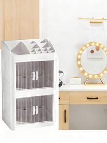 Makeup Storage Box, Acrylic Foldable Sliding Door Design, Transparent Lid Cosmetic Display Cabinet, Large Capacity Skincare & Beauty Organizer, Ideal Gift For Women, Suitable For Bedroom And Bathroom Vanity, Stores Lipsticks, Brushes, Nail Polish, - Multicolor - View 10
