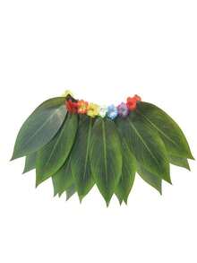 1件绿色10叶夏威夷草裙，1件绿色15叶夏威夷草裙，女士及女孩夏季沙滩派对服装 - 布藝樹葉裙 - 查看 4