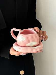 一套蓝天白云陶瓷咖啡杯碟，欧式简约不对称手工陶瓷咖啡杯碟，清爽的咖啡杯碟，下午茶杯，家用早餐牛奶杯，礼品杯，饮具 - 彩色 - 查看 15