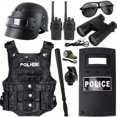 Teenager Role Play Costume Set, Including Helmet, Vest, Shield, Baton, Walkie-Talkie And Other Realistic Accessories, Suitable For Birthday Party Role Play Games - Birthday Gift - Ideal Gift - Surprise Gift - Holiday Gift - Couple Gift - Gift - Christmas Gift - Wonderful Gift For Gamers
