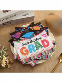 20 piezas/Set Servilletas desechables con tema de graduación en colores, impresas con gorra de graduación y lápices de colores, adecuadas para fiesta de graduación, cena de agradecimiento a maestros, reunión de clase, celebración de promoción - Múltiples estilos - Ver 7