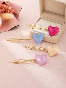 4个/套 心形休闲时尚多功能发夹 女士 - 彩色 - 查看 1