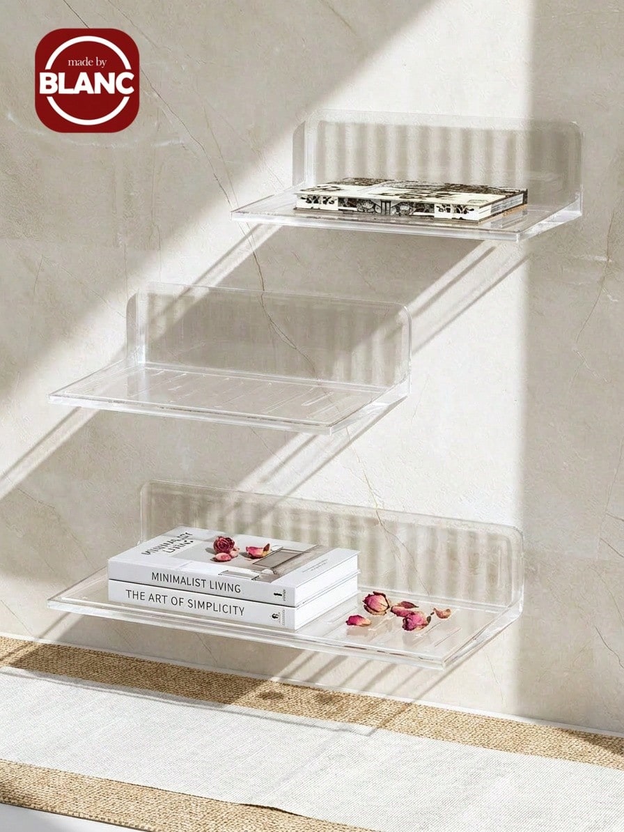 1pc/Simple Punch-Free Storage Rack Wall Decoration Partition Rack Photo Album Ornaments Storage Tray Rack, Suitable For Bedroom, Living Room, Bathroom, Kitchen, Study, Dormitory Storage Rack, Various Small Object Display Rack - Clear - View 1