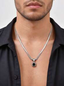 1件简约几何不锈钢虎眼石和绿松石吊坠项链，日常佩戴饰品，男士礼物，父亲节礼物 - 彩色 - 查看 7