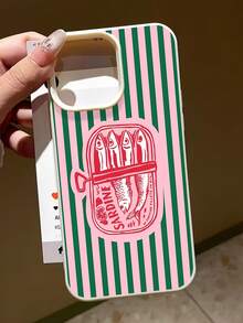 A Simple Cartoon Drawing Striped Sardine Design Mobile Phone Case Suitable For IPhone17 Pro Max/17 Pro/16 Pro Max/16 Pro/16/15 Pro Max/15 Pro/15/14 Pro Max/14/13 Pro Max/13 Pro/13/12 Pro Max/12 Pro/12/11 Dustproof, Waterproof, Shockproof, And Anti Fall Soft Shell - Beige - View 1
