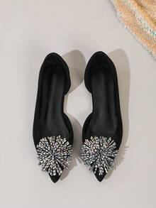 New Spring/Summer Fashion Women's Pointed Toe Black Hollow-Out Crystal Flower Flat Casual Sandals - Black - View 2