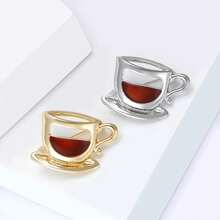 Fashionable Glossy Coffee Cup Brooch Suitable For Women's Unisex Wear, Creative Pin Badge, Casual Party Gift For Friends, Jewelry Accessory EJC9 - 金色 - 查看 9