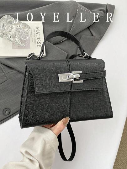 现代时尚女士手提包，配有装饰性肩带；简约金色五金单肩包；新款春夏撞色可调节可拆卸肩带斜挎包，适合大学生日常购物