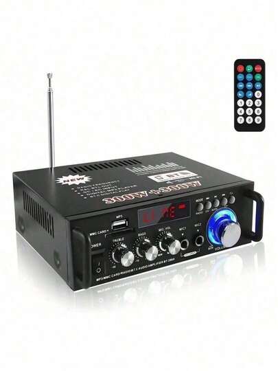 Amplificador de potencia estéreo de audio HIFI con Bluetooth 5.0,  radio FM compatible con Bluetooth y control remoto, BT-298A, 2 canales, pantalla LCD, 300 W + 300 W Hifi  Para Casa
