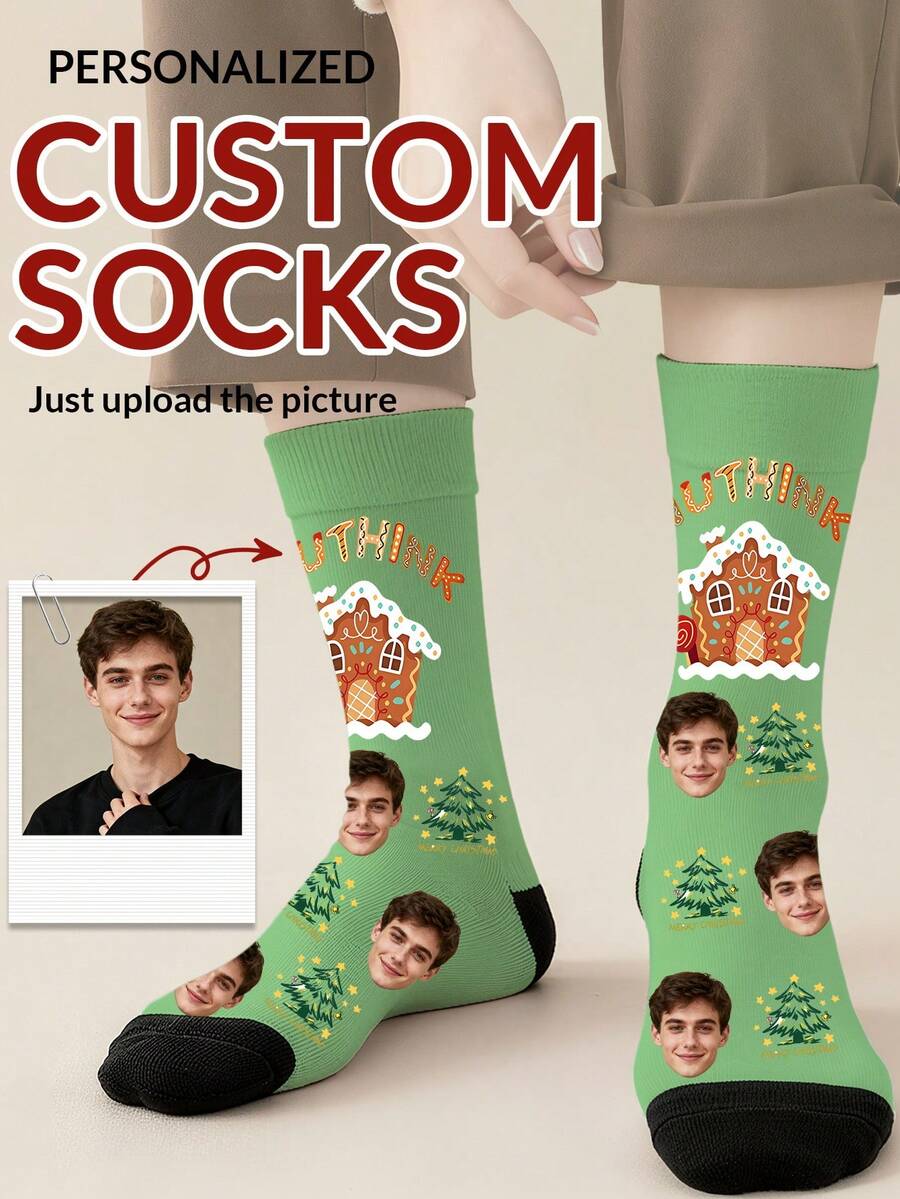 1 par de calcetines de media caña personalizados con diseño de texto y rostro para hombres, calcetines personalizados con texto "La mejor madre de todas" con diseño de chica hermosa, calcetines de media caña personalizados con foto de pareja, adecuados como regalo para el Día del Padre, cumpleaños y otras ocasiones - Multicolor - Ver 1