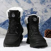 男士雪地靴 - PVC 外底，黑色登山靴，带缓冲鞋垫，圆头系带设计，适合雪地、冰面及日常穿着 - 55019黑色 - 查看 4
