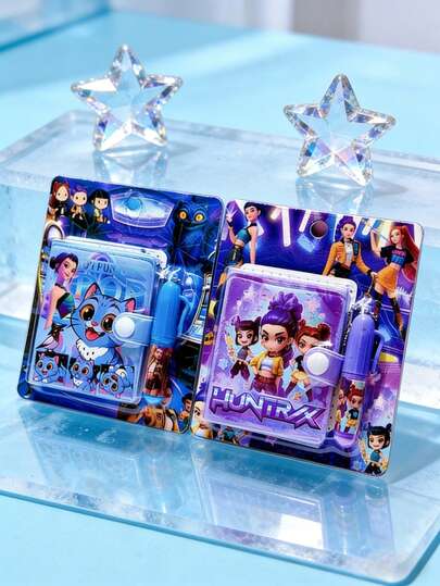 1/2件套K-POP主题文具套装，包含迷你笔记本、笔、卡通钥匙扣和DIY贴纸，高品质实用学习/办公用品，适合记笔记、写日记、手工制作，是粉丝、学生和饰品爱好者的理想礼物。