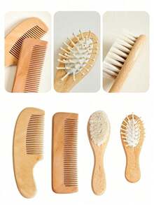2/3/4 pezzi Set, quantità selezionabile, spazzola in legno fatta a mano per bambini, spazzola da doccia, spazzola per massaggio del cuoio capelluto, adatta per neonati e bambini, accessori per servizi fotografici per bambini (colore del legno casuale) - Multicolore - Visualizzare 5